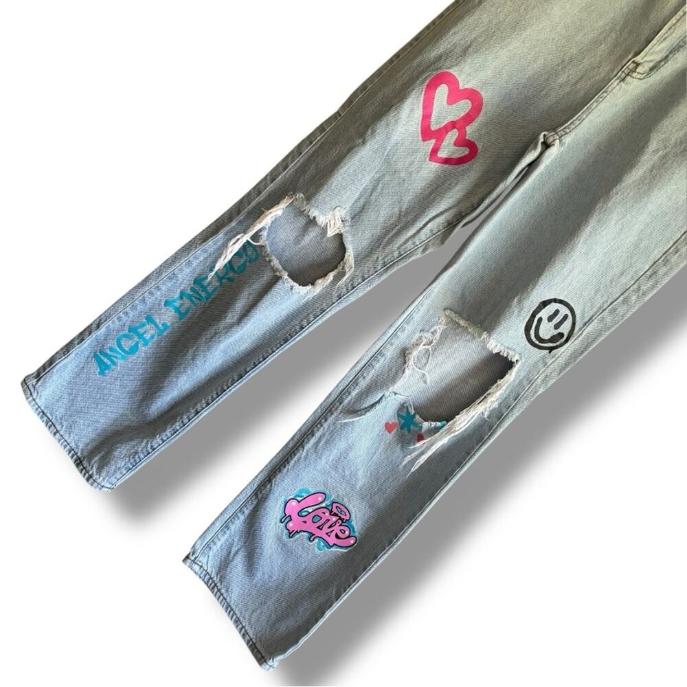 S.O.N.G. 90s boyfriend high waisted graffiti jeans size 7 / 28 - Picture 7 of 10